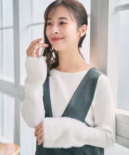F1FAD41140 MK MICHEL KLEIN(小さいサイズ)(メゾン ドゥ サンク) 【小さいサイズ】フェザー切替えコンパクトリブニット/洗える ホワイト
