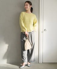 F1FAD47150 MK MICHEL KLEIN(小さいサイズ)(メゾン ドゥ サンク) 【小さいサイズ】シアーボーダーボリュームパフスリーブニット/洗える ライトイエロー