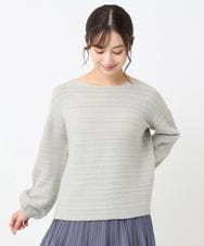 F1FAD47150 MK MICHEL KLEIN(小さいサイズ)(メゾン ドゥ サンク) 【小さいサイズ】シアーボーダーボリュームパフスリーブニット/洗える ライトイエロー
