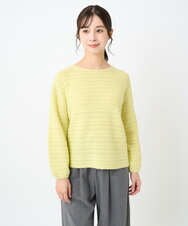 F1FAD47150 MK MICHEL KLEIN(小さいサイズ)(メゾン ドゥ サンク) 【小さいサイズ】シアーボーダーボリュームパフスリーブニット/洗える ライトイエロー