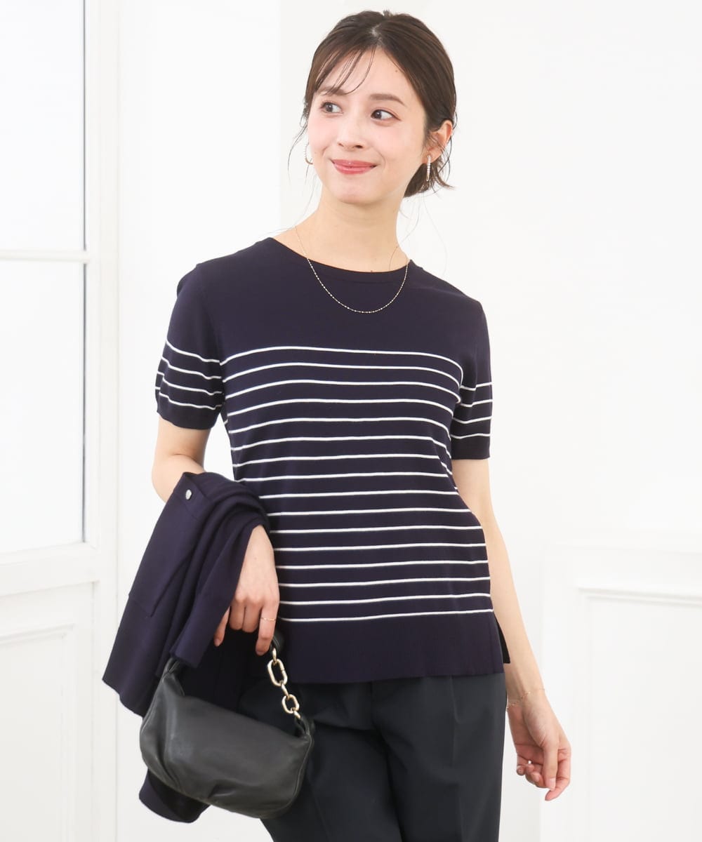 F1FGD30170 MK MICHEL KLEIN(小さいサイズ)(メゾン ドゥ サンク) 【小さいサイズ】カラーニットアンサンブル/洗える ネイビー