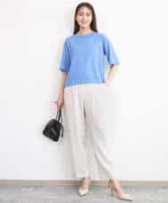 F1FGD41130 MK MICHEL KLEIN(小さいサイズ)(メゾン ドゥ サンク) 【小さいサイズ】ブロック調クロップド丈ニット/UVカット/洗える ブルー