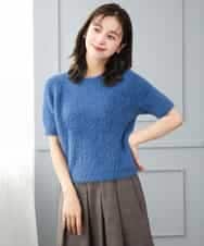 F1FJD32130 MK MICHEL KLEIN(小さいサイズ)(メゾン ドゥ サンク) 【小さいサイズ】[洗える]半袖シャギーニット ブルー
