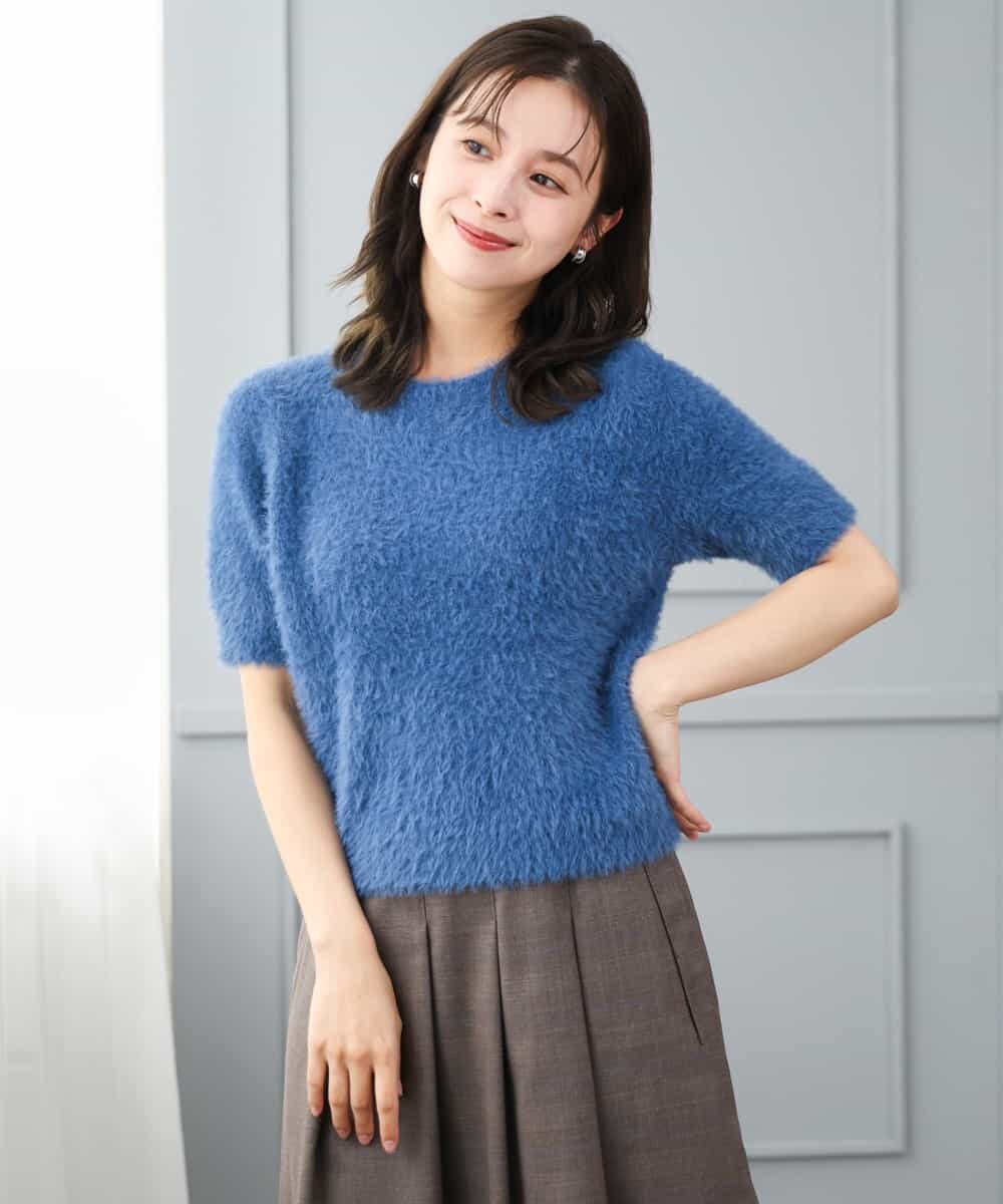 F1FJD32130 MK MICHEL KLEIN(小さいサイズ)(メゾン ドゥ サンク) 【小さいサイズ】[洗える]半袖シャギーニット ブルー