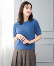 F1FJD32130 MK MICHEL KLEIN(小さいサイズ)(メゾン ドゥ サンク) 【小さいサイズ】[洗える]半袖シャギーニット ブルー