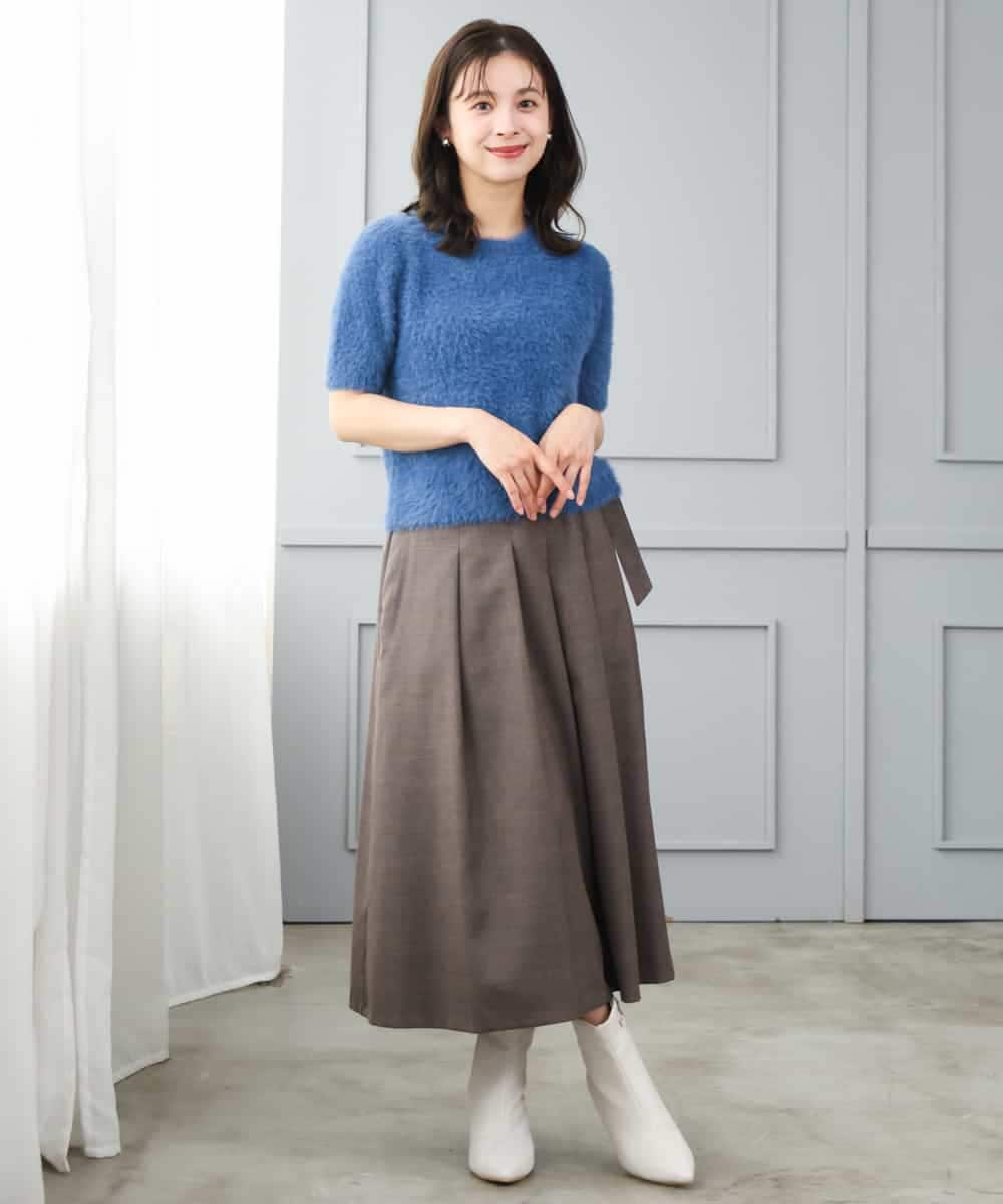 F1FJD32130 MK MICHEL KLEIN(小さいサイズ)(メゾン ドゥ サンク) 【小さいサイズ】[洗える]半袖シャギーニット ブルー