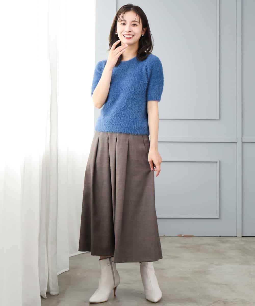F1FJD32130 MK MICHEL KLEIN(小さいサイズ)(メゾン ドゥ サンク) 【小さいサイズ】[洗える]半袖シャギーニット ブルー