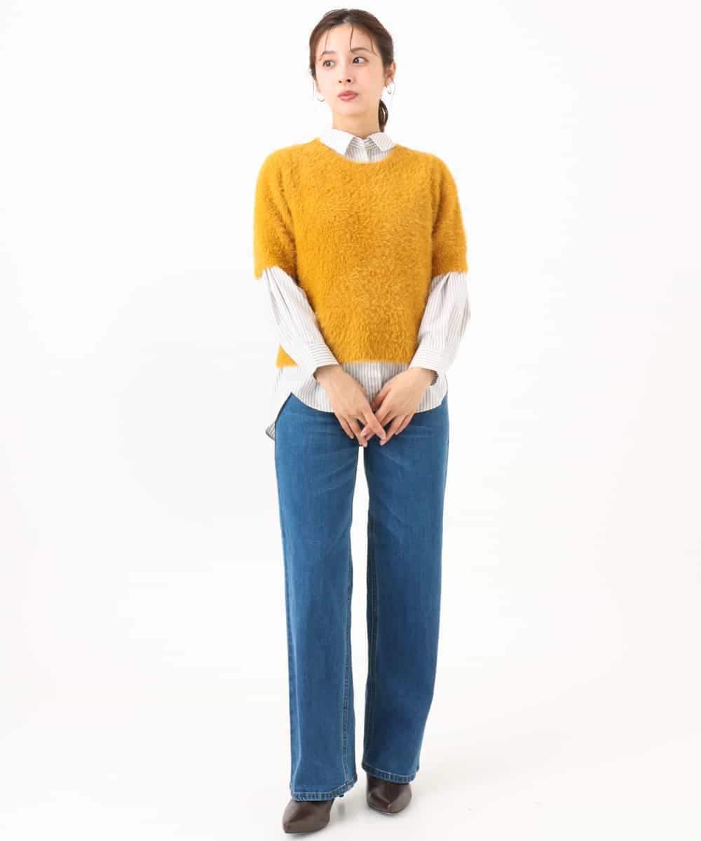 F1FJD32130 MK MICHEL KLEIN(小さいサイズ)(メゾン ドゥ サンク) 【小さいサイズ】[洗える]半袖シャギーニット ブルー