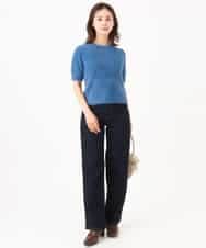 F1FJD32130 MK MICHEL KLEIN(小さいサイズ)(メゾン ドゥ サンク) 【小さいサイズ】[洗える]半袖シャギーニット ブルー