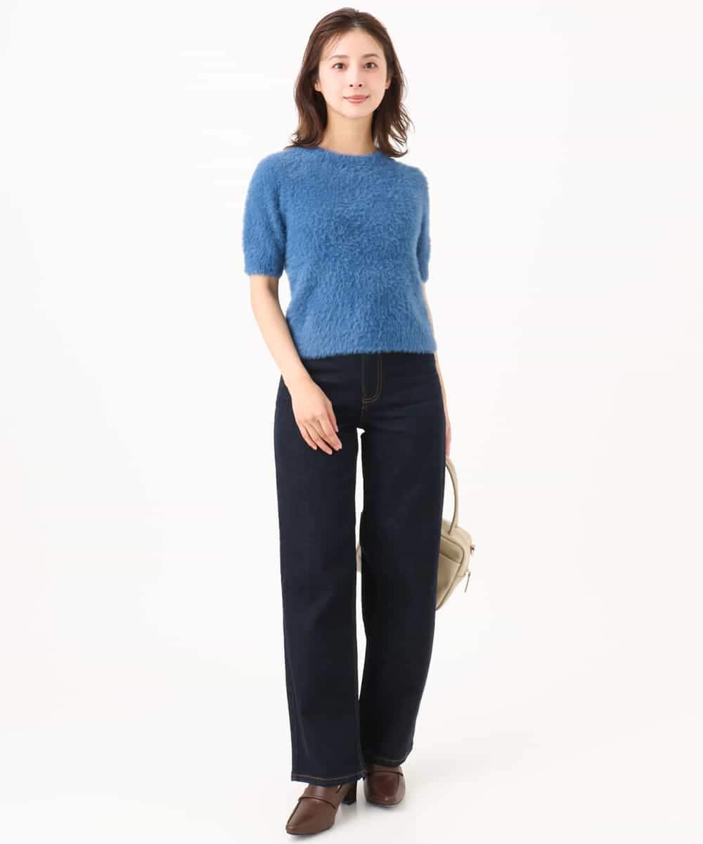 F1FJD32130 MK MICHEL KLEIN(小さいサイズ)(メゾン ドゥ サンク) 【小さいサイズ】[洗える]半袖シャギーニット ブルー