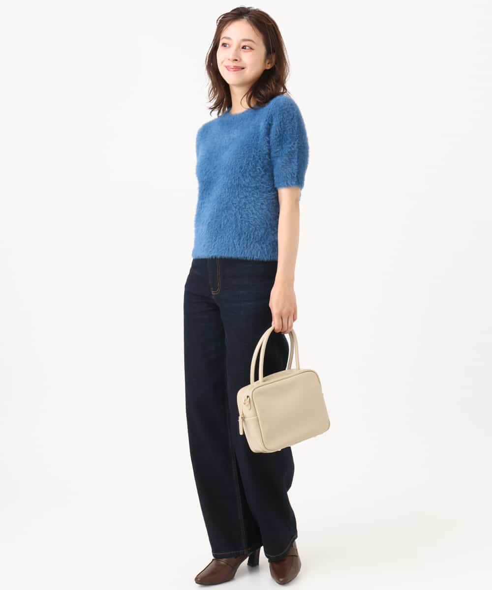 F1FJD32130 MK MICHEL KLEIN(小さいサイズ)(メゾン ドゥ サンク) 【小さいサイズ】[洗える]半袖シャギーニット ブルー