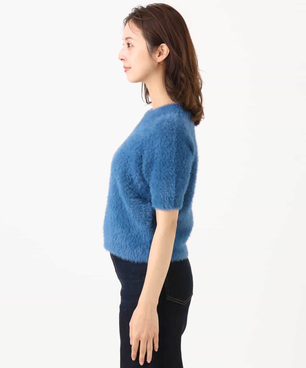 F1FJD32130 MK MICHEL KLEIN(小さいサイズ)(メゾン ドゥ サンク) 【小さいサイズ】[洗える]半袖シャギーニット ブルー