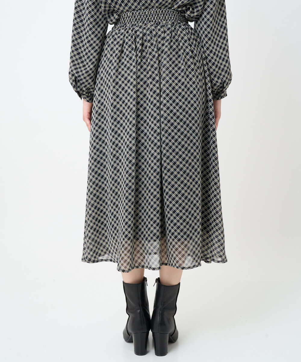 F1HAD04140 MK MICHEL KLEIN(小さいサイズ)(メゾン ドゥ サンク) 【小さいサイズ】チェック柄シフォンスカート/洗濯機で洗える ブラック