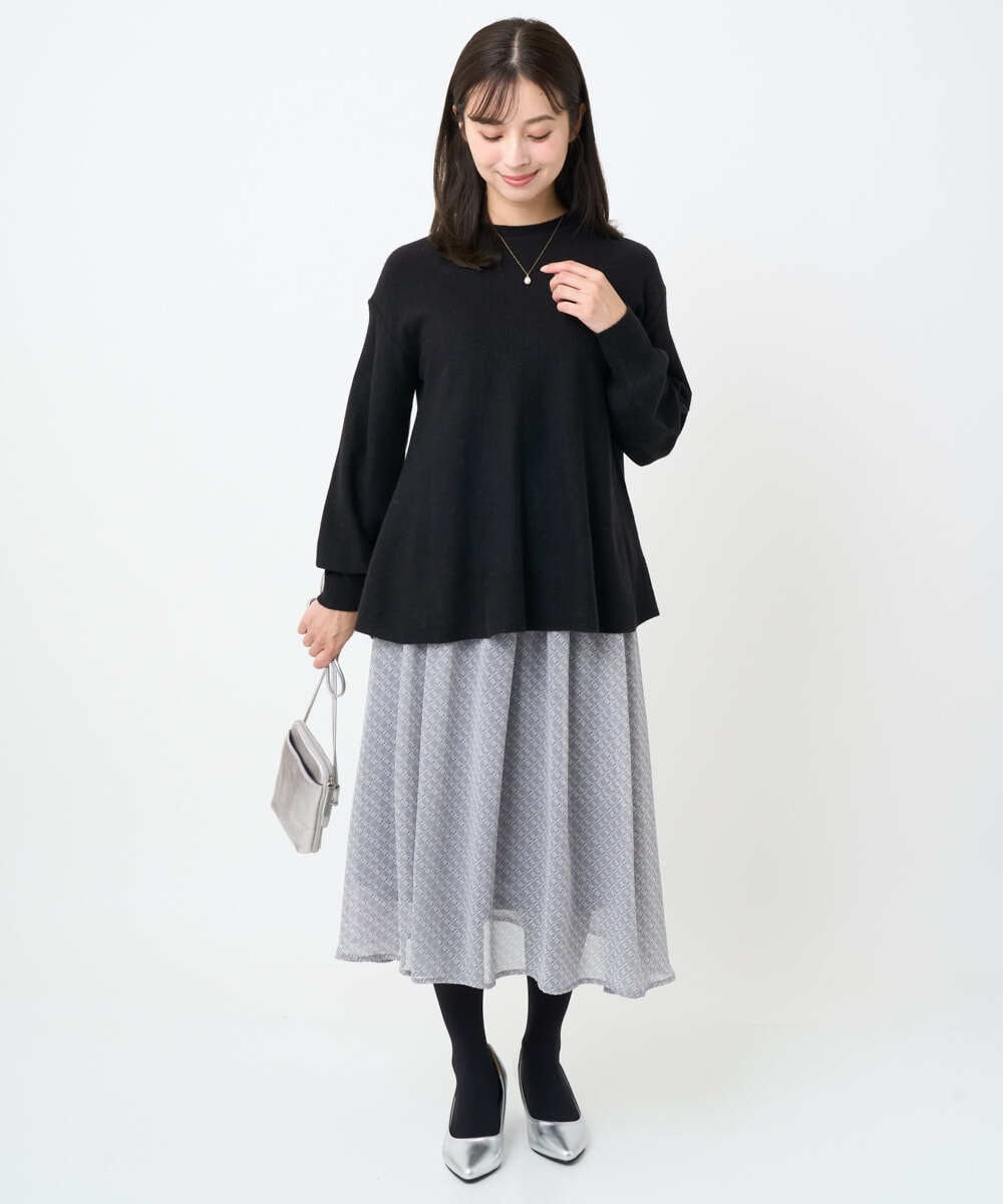 F1HAD04140 MK MICHEL KLEIN(小さいサイズ)(メゾン ドゥ サンク) 【小さいサイズ】チェック柄シフォンスカート/洗濯機で洗える ブラック