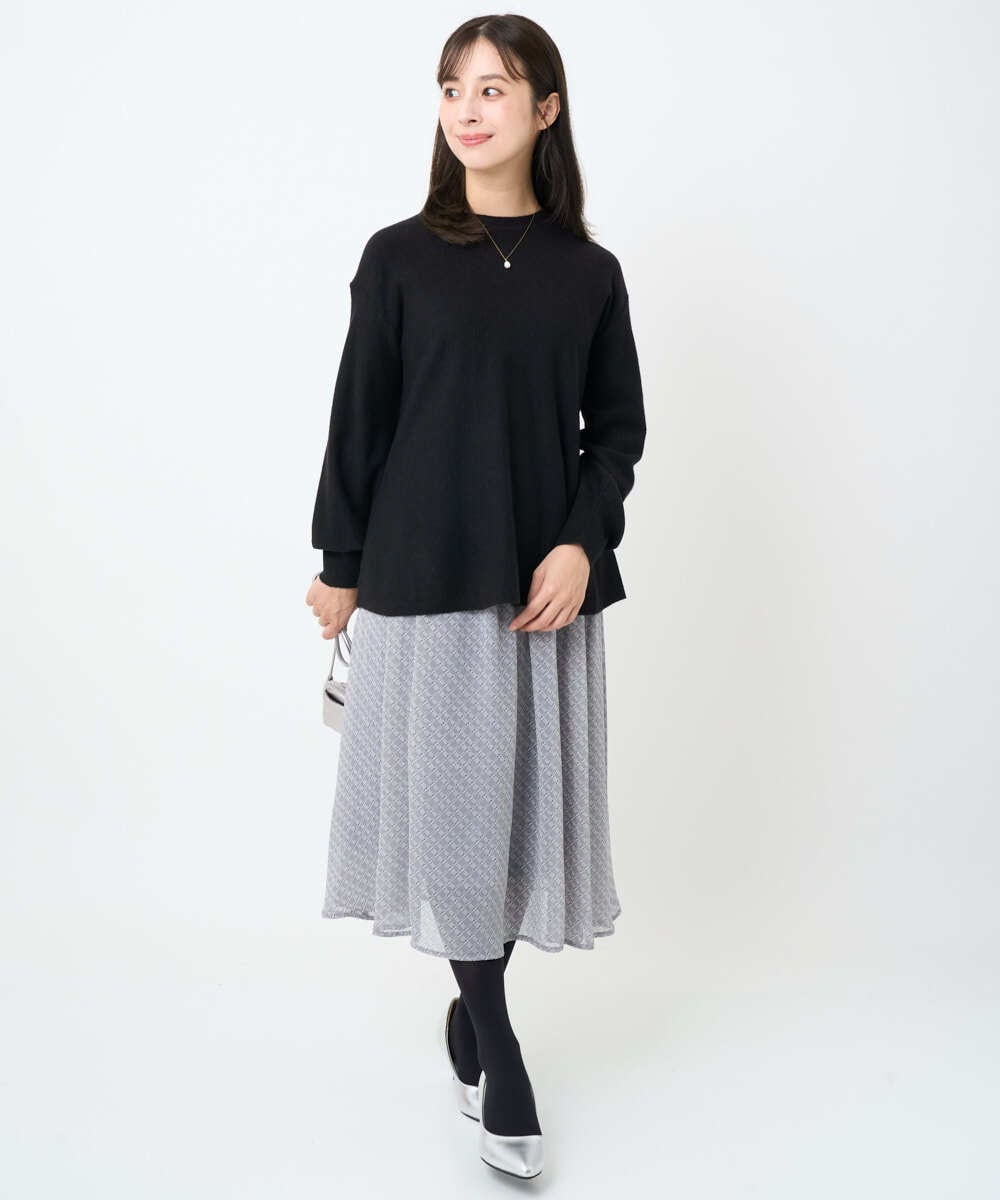 F1HAD04140 MK MICHEL KLEIN(小さいサイズ)(メゾン ドゥ サンク) 【小さいサイズ】チェック柄シフォンスカート/洗濯機で洗える ブラック