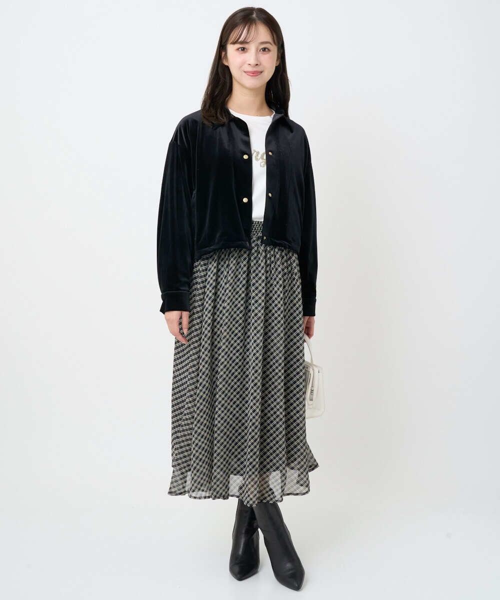 F1HAD04140 MK MICHEL KLEIN(小さいサイズ)(メゾン ドゥ サンク) 【小さいサイズ】チェック柄シフォンスカート/洗濯機で洗える ブラック