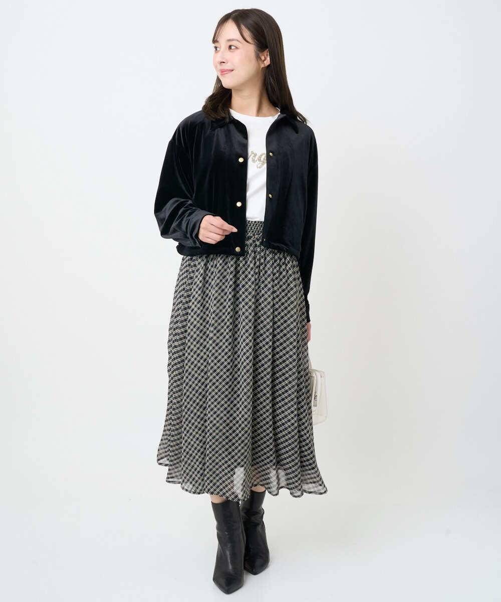 F1HAD04140 MK MICHEL KLEIN(小さいサイズ)(メゾン ドゥ サンク) 【小さいサイズ】チェック柄シフォンスカート/洗濯機で洗える ブラック