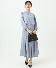 F1HGD04150 MK MICHEL KLEIN(小さいサイズ)(メゾン ドゥ サンク) 【小さいサイズ】幾何柄ジャージータックスカート/洗濯機で洗える ライトブルー