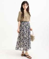F1HGF05140 MK MICHEL KLEIN(小さいサイズ)(メゾン ドゥ サンク) 【小さいサイズ】更紗プリント花柄シフォンスカート/丈の長さが選べる/洗濯機で洗える/セットアップ対応 ベージュ