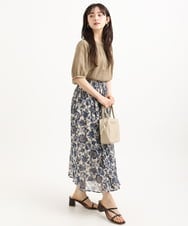 F1HGF05140 MK MICHEL KLEIN(小さいサイズ)(メゾン ドゥ サンク) 【小さいサイズ】更紗プリント花柄シフォンスカート/丈の長さが選べる/洗濯機で洗える/セットアップ対応 ベージュ