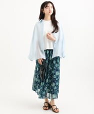 F1HGF05140 MK MICHEL KLEIN(小さいサイズ)(メゾン ドゥ サンク) 【小さいサイズ】更紗プリント花柄シフォンスカート/丈の長さが選べる/洗濯機で洗える/セットアップ対応 ベージュ