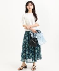 F1HGF05140 MK MICHEL KLEIN(小さいサイズ)(メゾン ドゥ サンク) 【小さいサイズ】更紗プリント花柄シフォンスカート/丈の長さが選べる/洗濯機で洗える/セットアップ対応 ベージュ