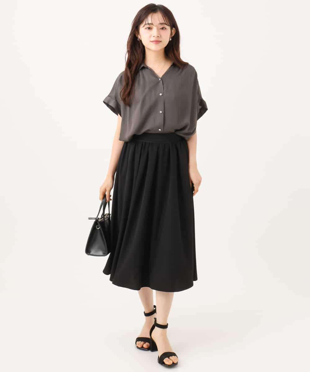 F1HHE68160 MK MICHEL KLEIN(小さいサイズ)(メゾン ドゥ サンク) 【小さいサイズ】[洗える]デシンミディ丈スカート ベージュ