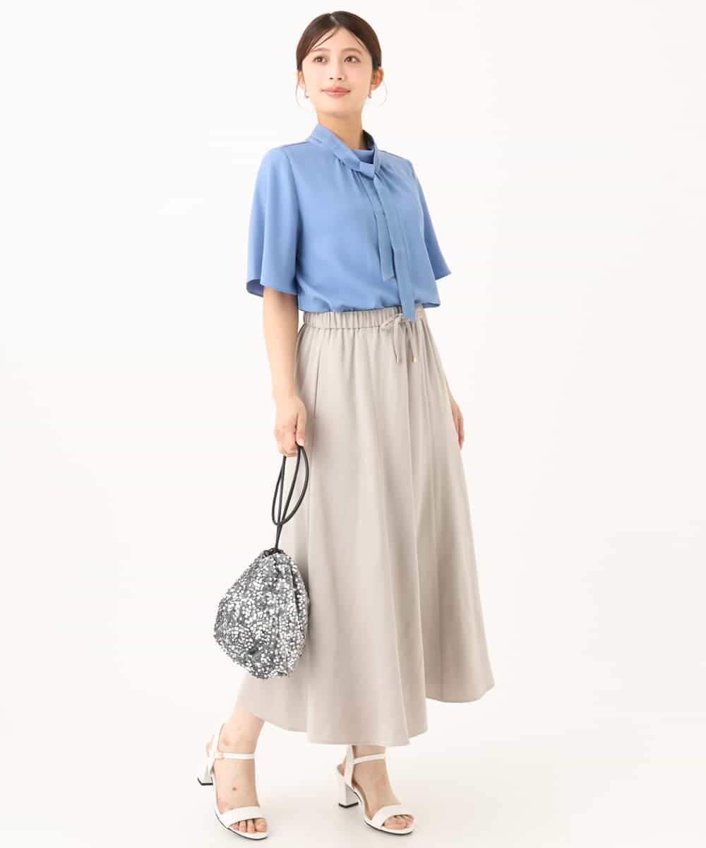 F1HJD30170 MK MICHEL KLEIN(小さいサイズ)(メゾン ドゥ サンク) 【小さいサイズ】[洗える]起毛サテンマーメイドシルエットスカート グレージュ