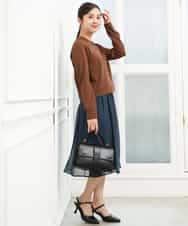F1HJD39150 MK MICHEL KLEIN(小さいサイズ)(メゾン ドゥ サンク) 【小さいサイズ】[セットアップ］[洗える]スクエア幾何柄シフォンスカート ブルーグリーン