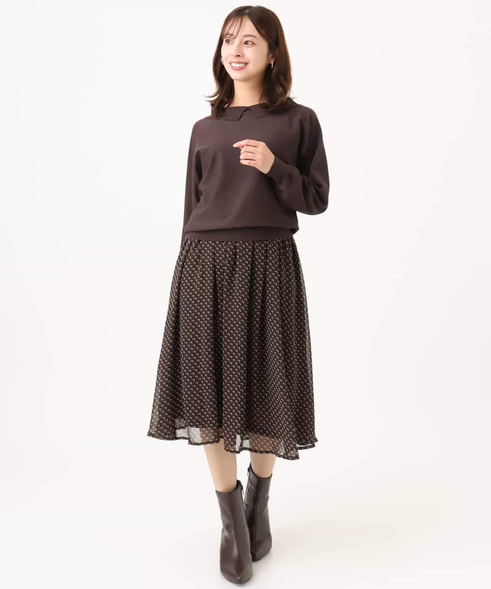 F1HJD39150 MK MICHEL KLEIN(小さいサイズ)(メゾン ドゥ サンク) 【小さいサイズ】[セットアップ］[洗える]スクエア幾何柄シフォンスカート ブルーグリーン