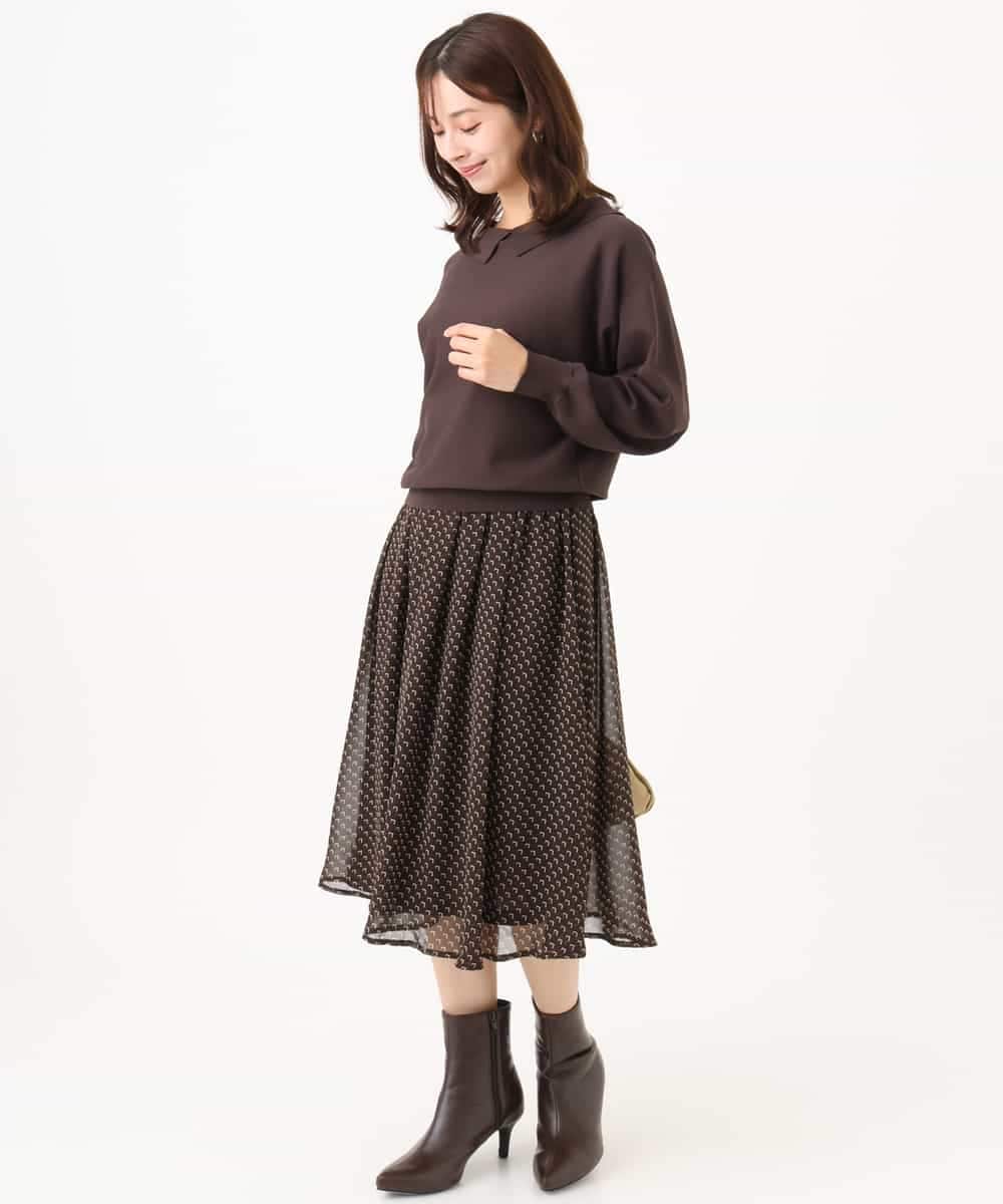 F1HJD39150 MK MICHEL KLEIN(小さいサイズ)(メゾン ドゥ サンク) 【小さいサイズ】[セットアップ］[洗える]スクエア幾何柄シフォンスカート ブルーグリーン