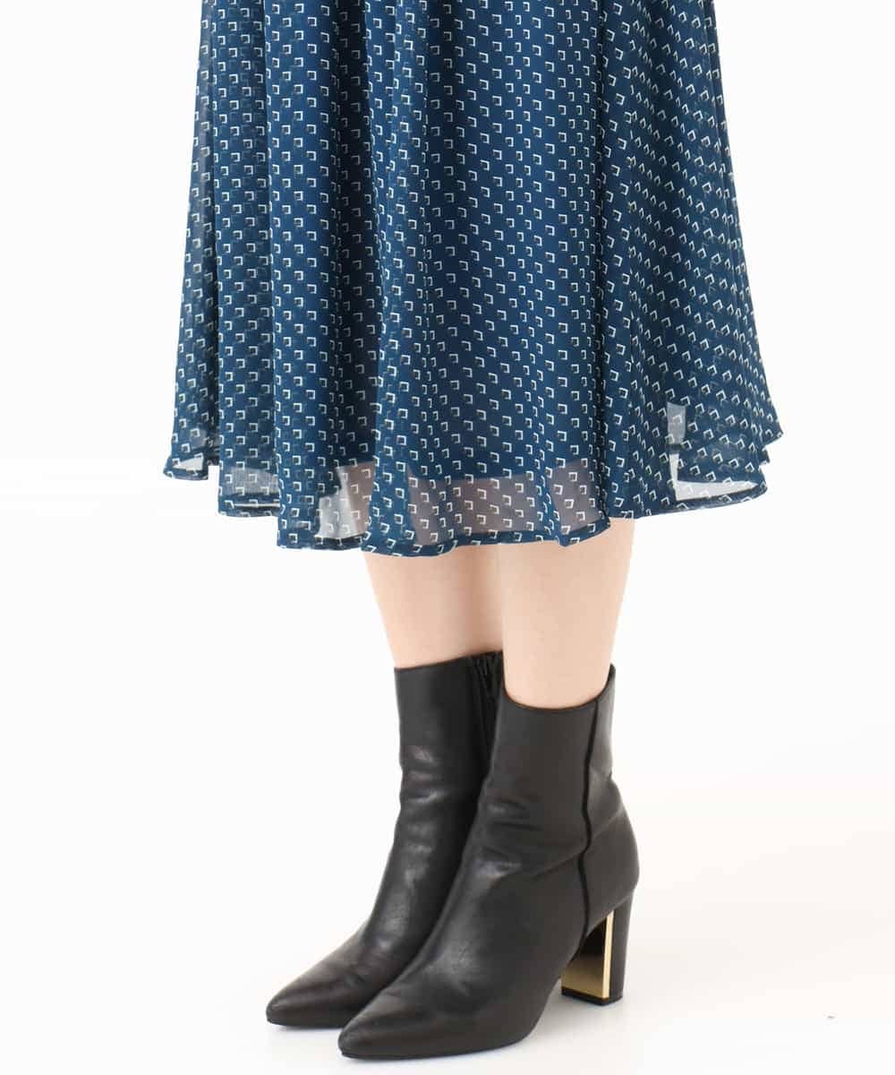 F1HJD39150 MK MICHEL KLEIN(小さいサイズ)(メゾン ドゥ サンク) 【小さいサイズ】[セットアップ］[洗える]スクエア幾何柄シフォンスカート ブルーグリーン
