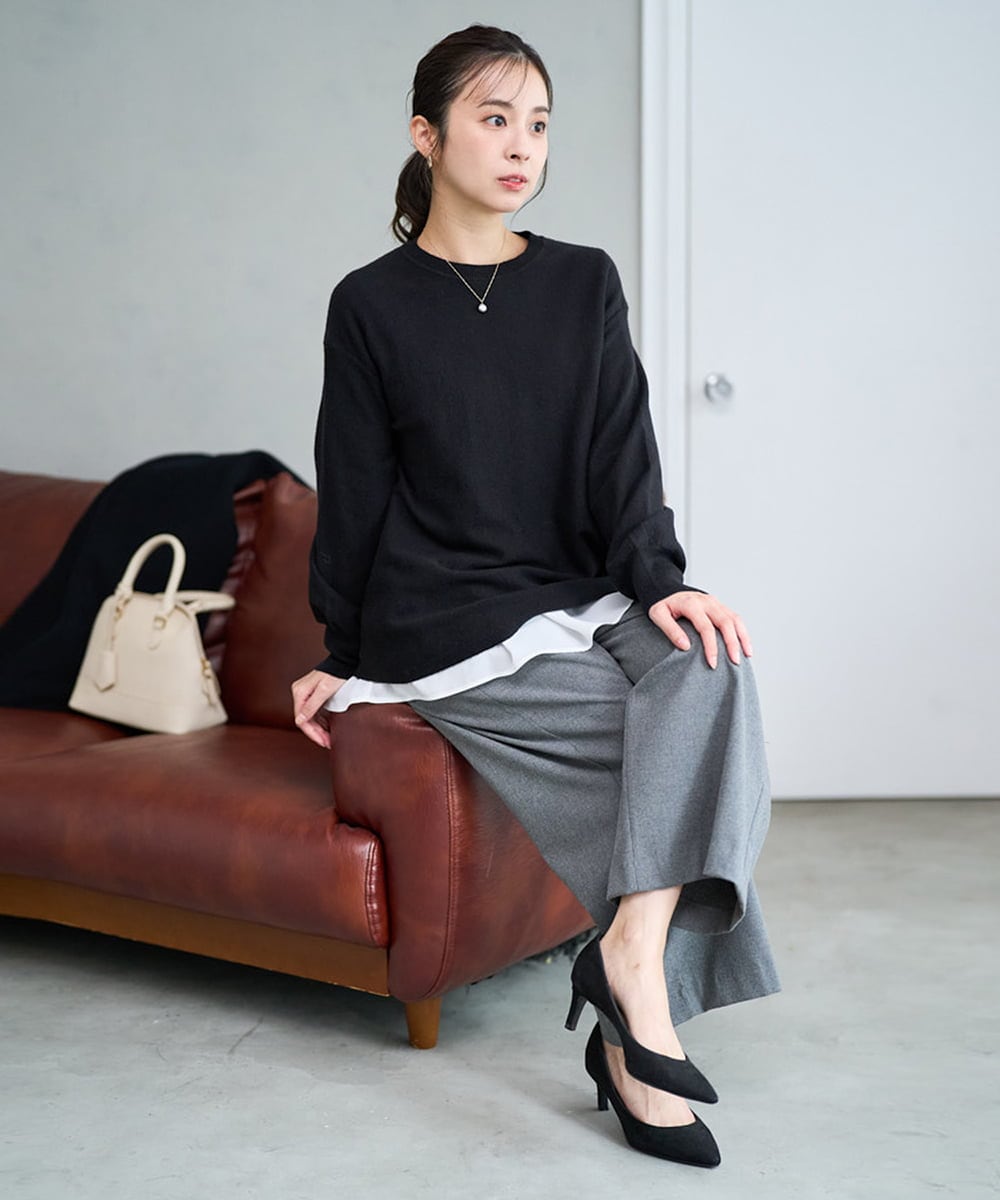 F1KAF41100 MK MICHEL KLEIN(小さいサイズ)(メゾン ドゥ サンク) 【小さいサイズ】タックプリーツデザイン ペプラムインナーカットソー/洗濯機で洗える アイボリー