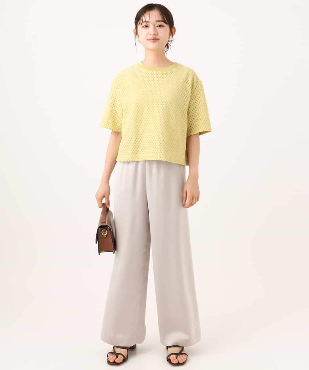 F1KID72110 MK MICHEL KLEIN(小さいサイズ)(メゾン ドゥ サンク) 【小さいサイズ】[洗える]ドット調アイレット レースTシャツ イエロー