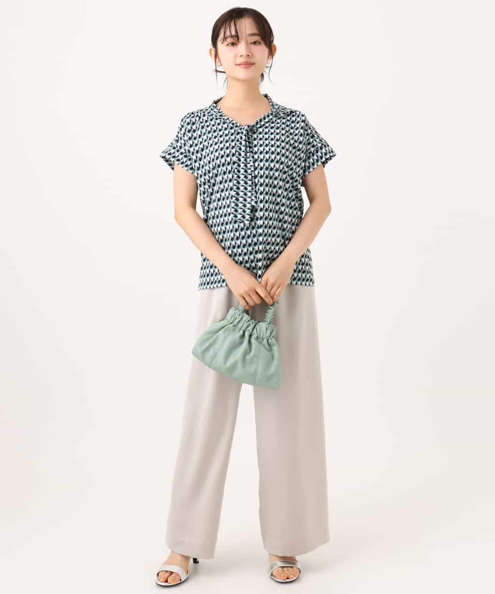 F1KID74140 MK MICHEL KLEIN(小さいサイズ)(メゾン ドゥ サンク) 【小さいサイズ】[洗濯機で洗える]タイデザイン幾何柄ジャージーカットソー ミントブルー