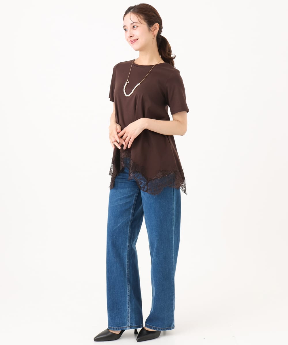 F1KJD21110 MK MICHEL KLEIN(小さいサイズ)(メゾン ドゥ サンク) 【小さいサイズ】[洗える]イレヘムレースデザインカットソー アイボリー