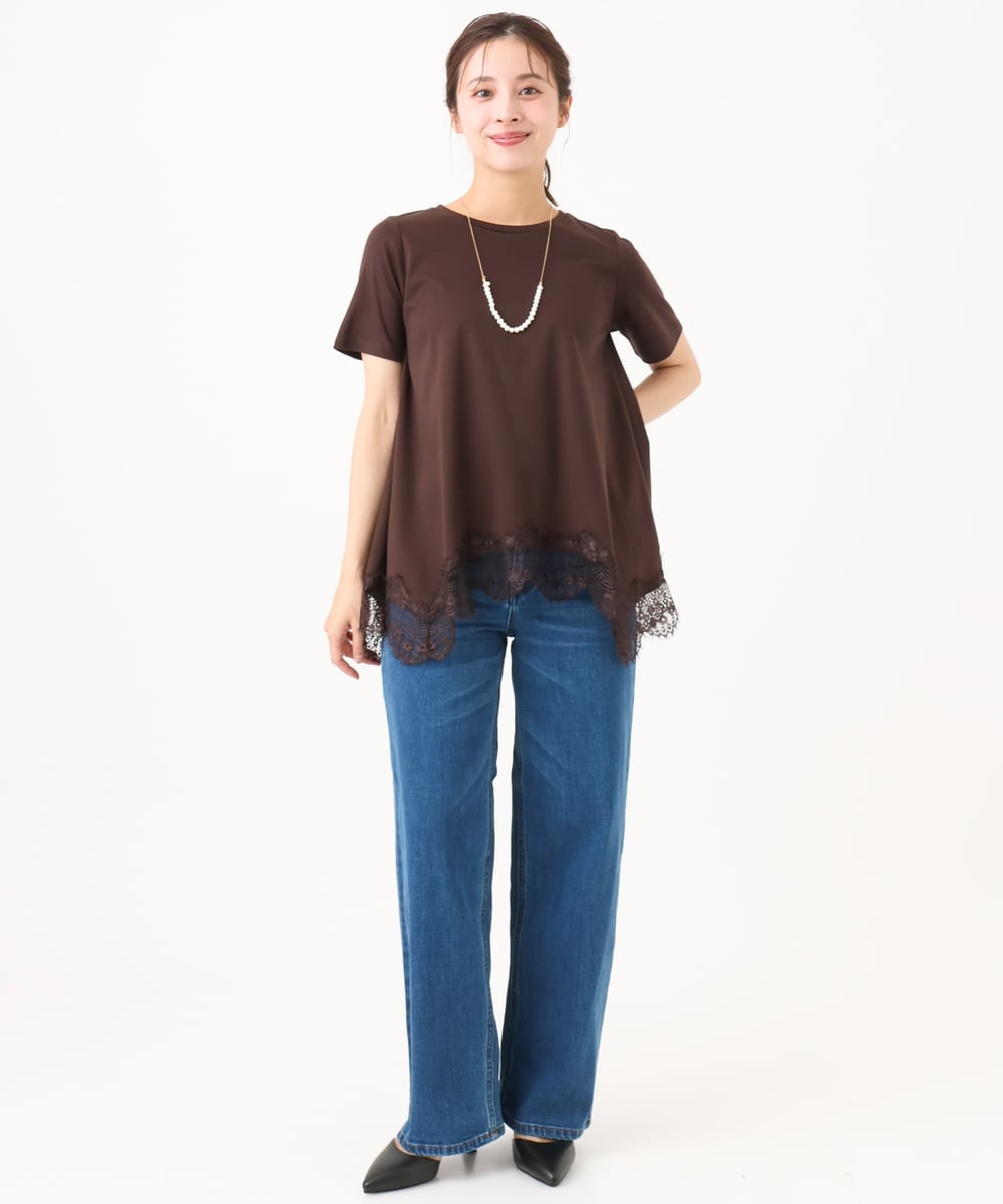 F1KJD21110 MK MICHEL KLEIN(小さいサイズ)(メゾン ドゥ サンク) 【小さいサイズ】[洗える]イレヘムレースデザインカットソー アイボリー