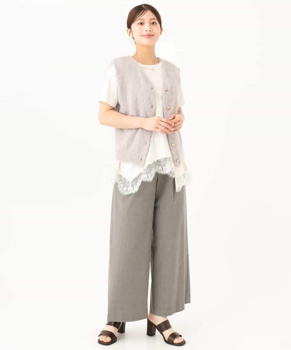 F1KJD21110 MK MICHEL KLEIN(小さいサイズ)(メゾン ドゥ サンク) 【小さいサイズ】[洗える]イレヘムレースデザインカットソー アイボリー