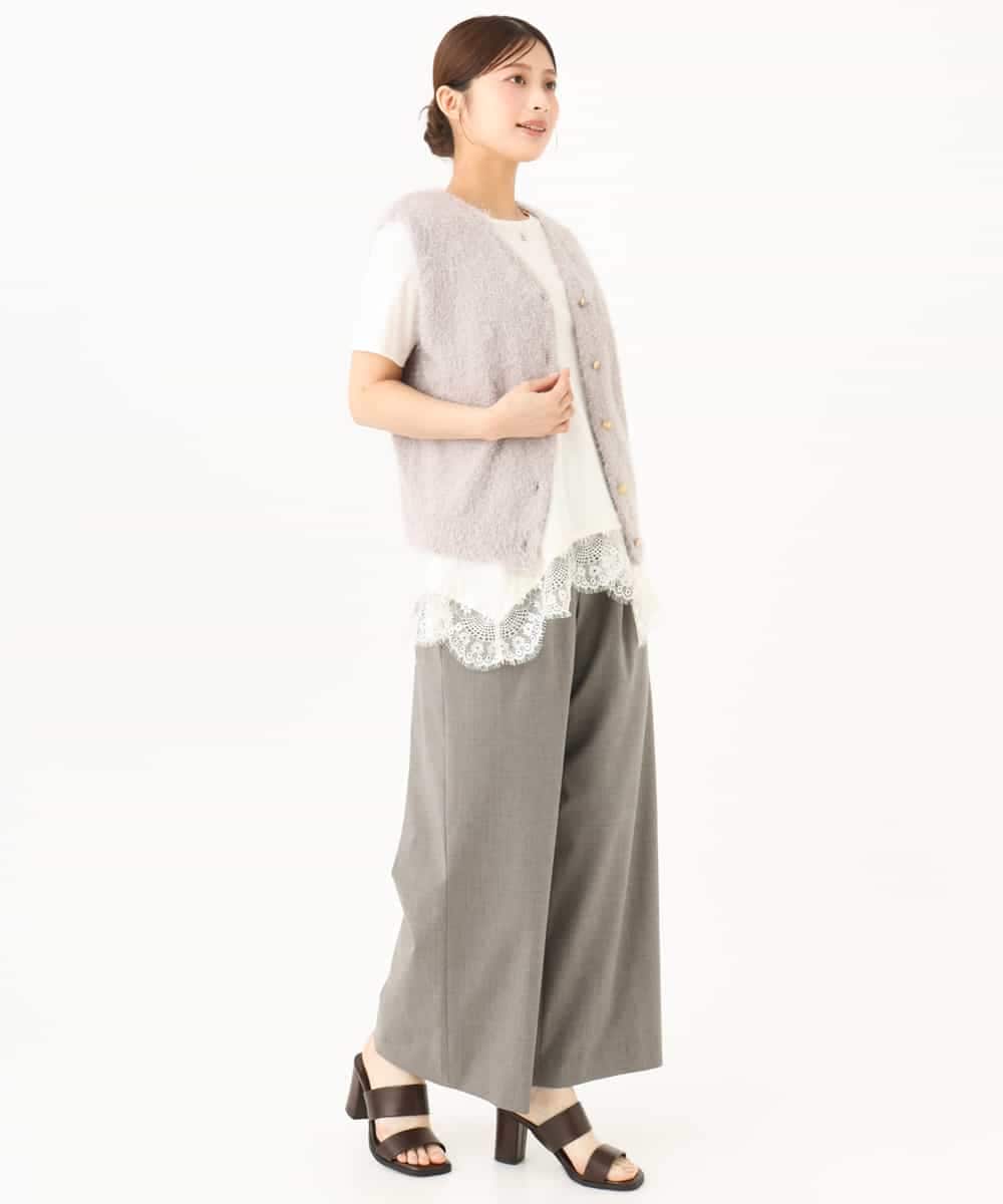 F1KJD21110 MK MICHEL KLEIN(小さいサイズ)(メゾン ドゥ サンク) 【小さいサイズ】[洗える]イレヘムレースデザインカットソー アイボリー