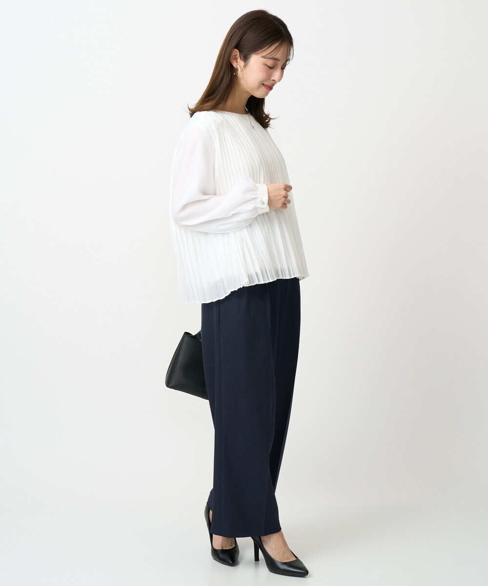 F1LFD15170 MK MICHEL KLEIN(小さいサイズ)(メゾン ドゥ サンク) 【小さいサイズ】2タックストレートワイドパンツ/洗える ベージュ