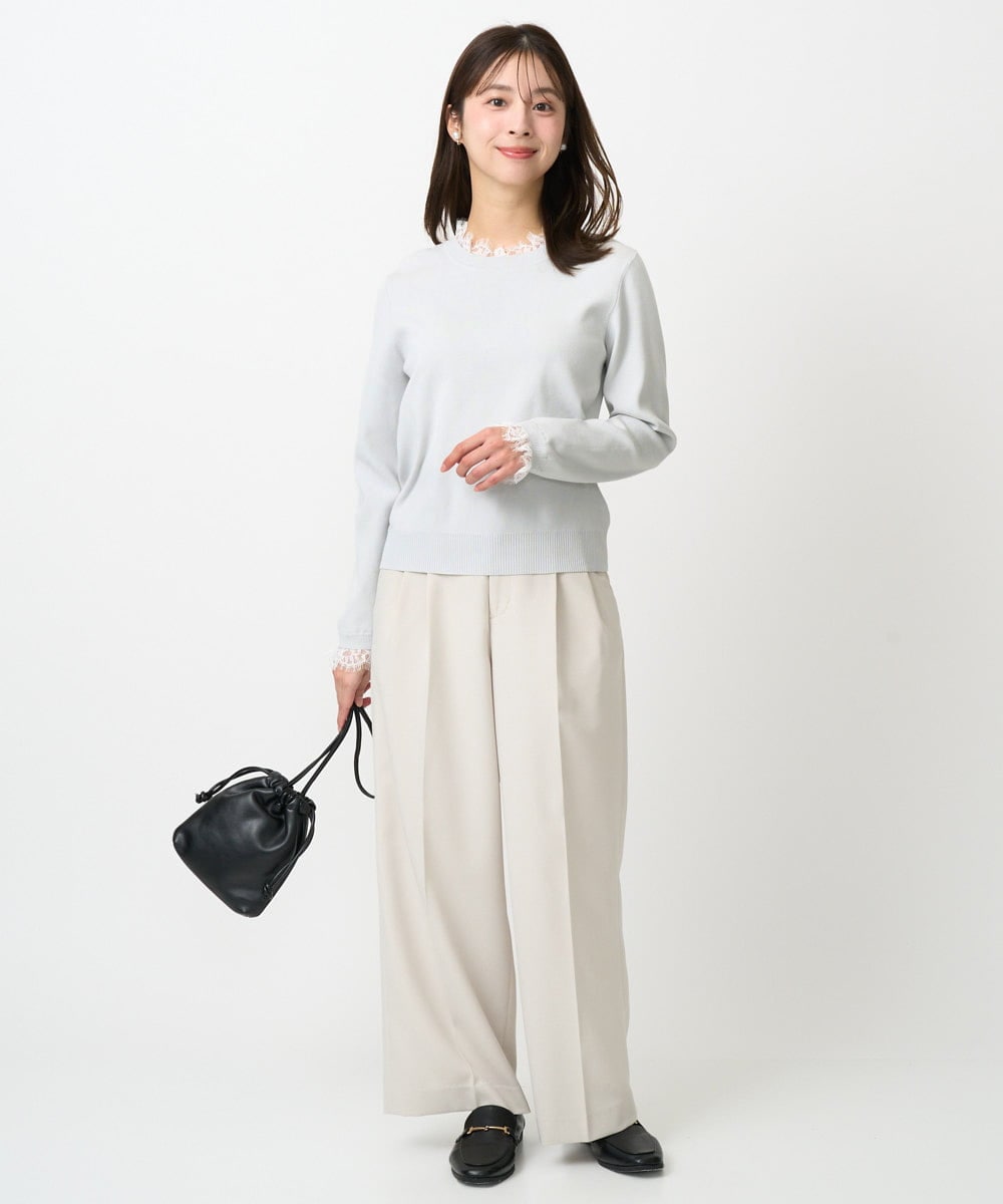 F1LFD15170 MK MICHEL KLEIN(小さいサイズ)(メゾン ドゥ サンク) 【小さいサイズ】2タックストレートワイドパンツ/洗える ベージュ