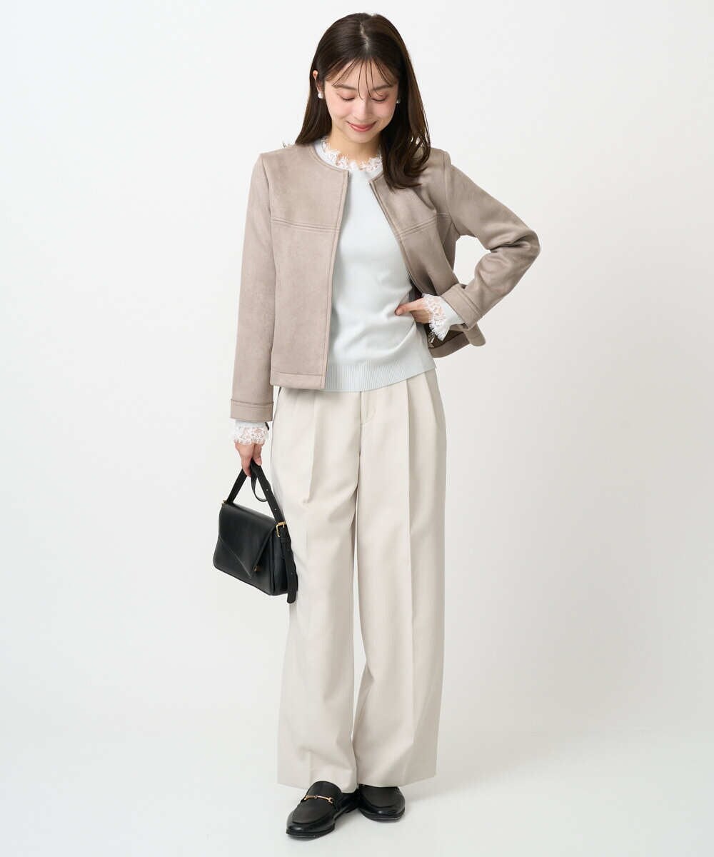 F1LFD15170 MK MICHEL KLEIN(小さいサイズ)(メゾン ドゥ サンク) 【小さいサイズ】2タックストレートワイドパンツ/洗える ベージュ