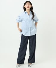 F1LGD30160 MK MICHEL KLEIN(小さいサイズ)(メゾン ドゥ サンク) 【小さいサイズ】[SANAGARAシリーズ]デニムライク ワイドパンツ/接触冷感/UVカット/洗濯機で洗える ネイビー