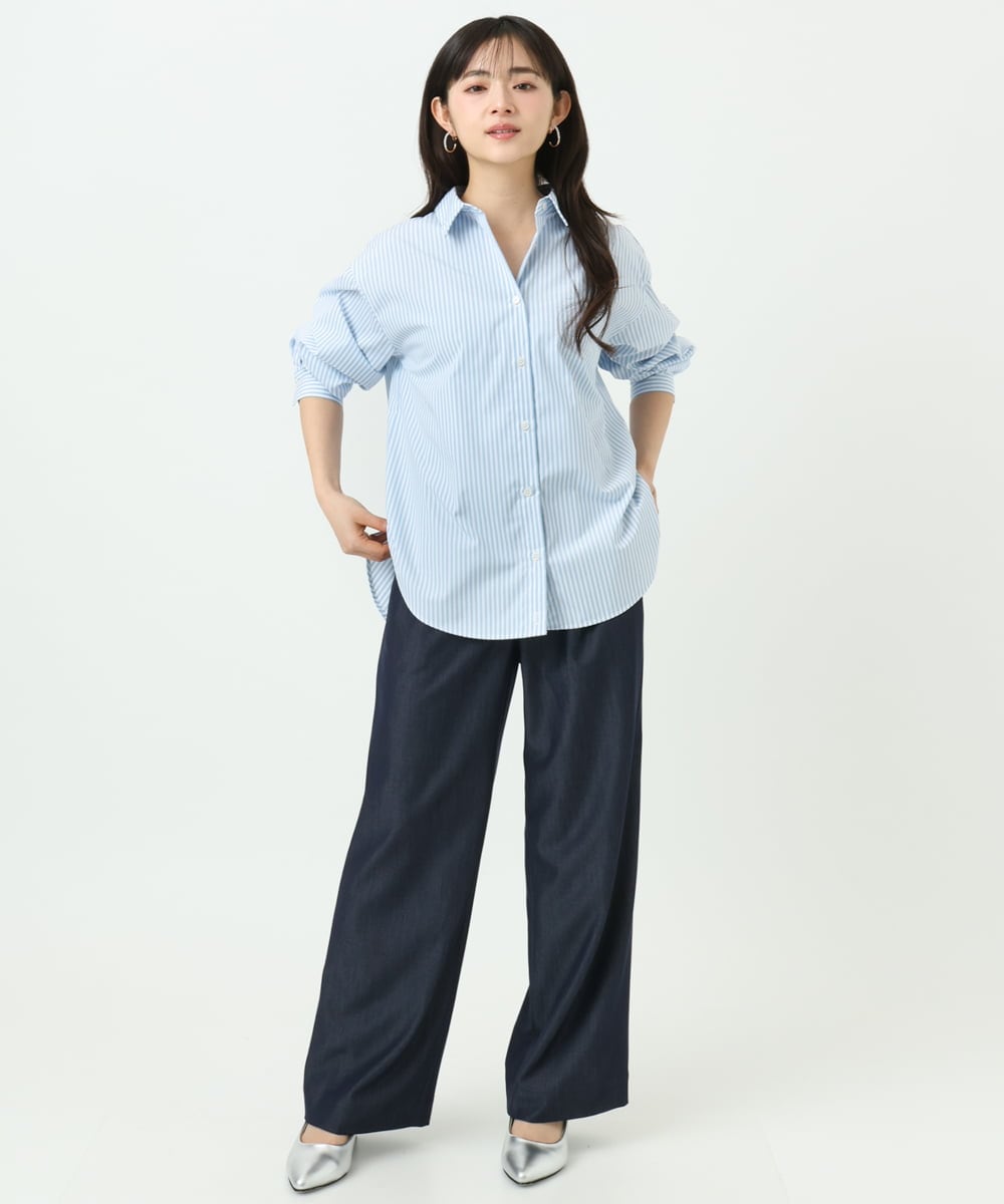 F1LGD30160 MK MICHEL KLEIN(小さいサイズ)(メゾン ドゥ サンク) 【小さいサイズ】[SANAGARAシリーズ]デニムライク ワイドパンツ/接触冷感/UVカット/洗濯機で洗える ネイビー