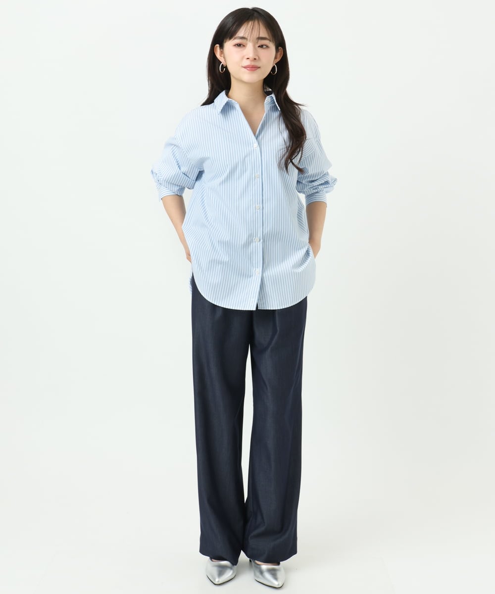 F1LGD30160 MK MICHEL KLEIN(小さいサイズ)(メゾン ドゥ サンク) 【小さいサイズ】[SANAGARAシリーズ]デニムライク ワイドパンツ/接触冷感/UVカット/洗濯機で洗える ネイビー
