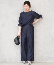 F1LGD30160 MK MICHEL KLEIN(小さいサイズ)(メゾン ドゥ サンク) 【小さいサイズ】[SANAGARAシリーズ]デニムライク ワイドパンツ/接触冷感/UVカット/洗濯機で洗える ネイビー