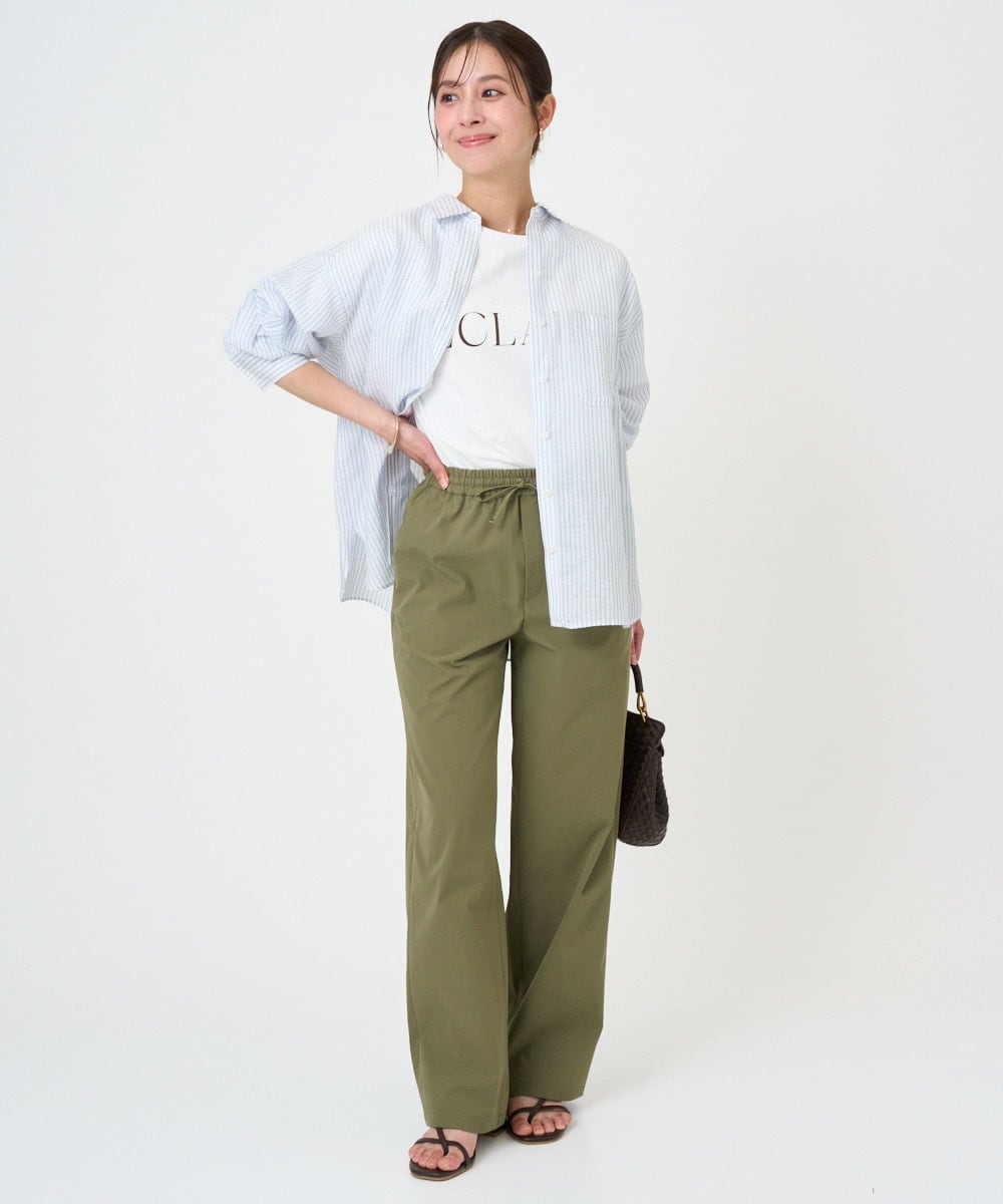 F1LGD40170 MK MICHEL KLEIN(小さいサイズ)(メゾン ドゥ サンク) 【小さいサイズ】コットンライクストレッチワイドパンツ/抗ピリング/洗濯機で洗える カーキ