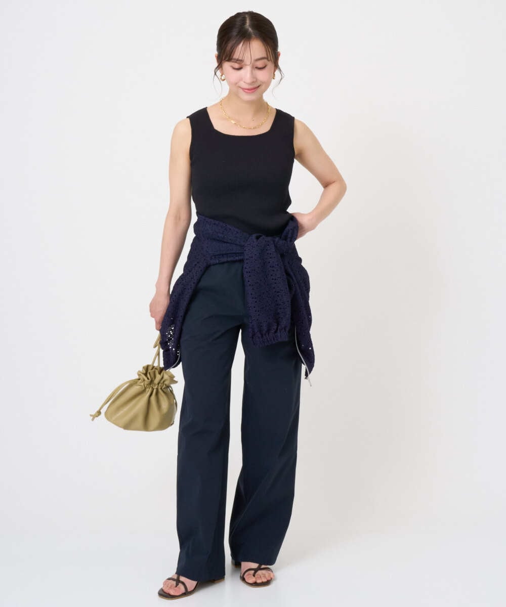 F1LGD40170 MK MICHEL KLEIN(小さいサイズ)(メゾン ドゥ サンク) 【小さいサイズ】コットンライクストレッチワイドパンツ/抗ピリング/洗濯機で洗える カーキ