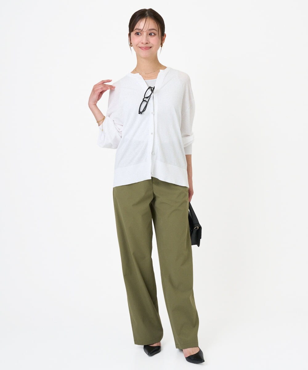F1LGD40170 MK MICHEL KLEIN(小さいサイズ)(メゾン ドゥ サンク) 【小さいサイズ】コットンライクストレッチワイドパンツ/抗ピリング/洗濯機で洗える カーキ