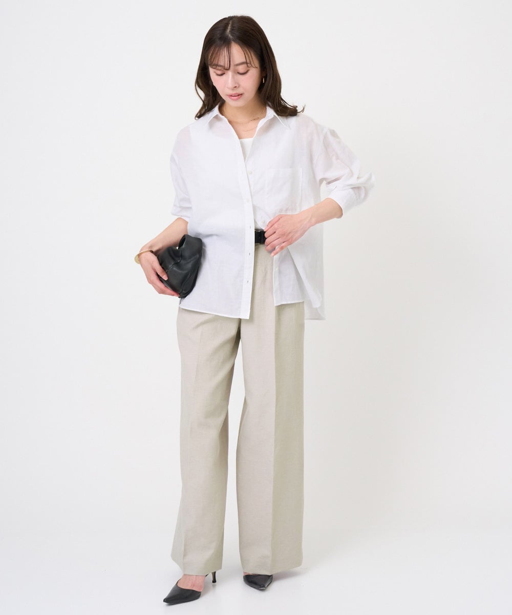 F1LGD46180 MK MICHEL KLEIN(小さいサイズ)(メゾン ドゥ サンク) 【小さいサイズ】[UVカット/接触冷感/速乾/洗える]バイオヴィンテージツイル ワイドストレートパンツ グレージュ